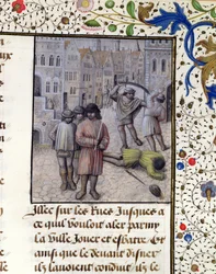 Ms 659 fol.221r Jacob van Arteveldeが1340年、1477年にゲントでフランダース伯爵の反逆をリード